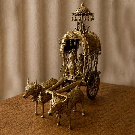 Handcrafted Brass Dhokra Bullock Cart with Tribal Couple